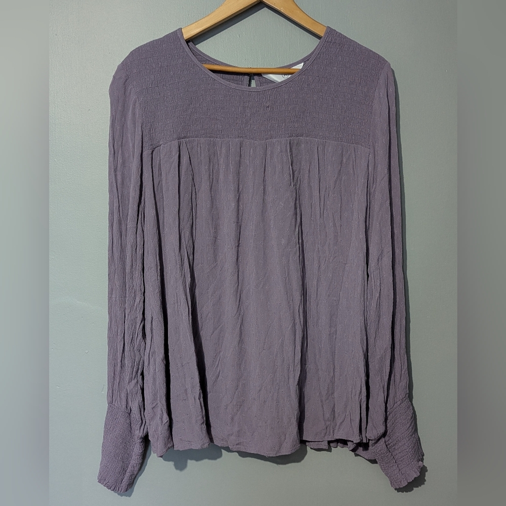 Addition Elle Lilac‎ Lavender Smocked Yoke Long Sleeve Peasant Blouse Women's 4X